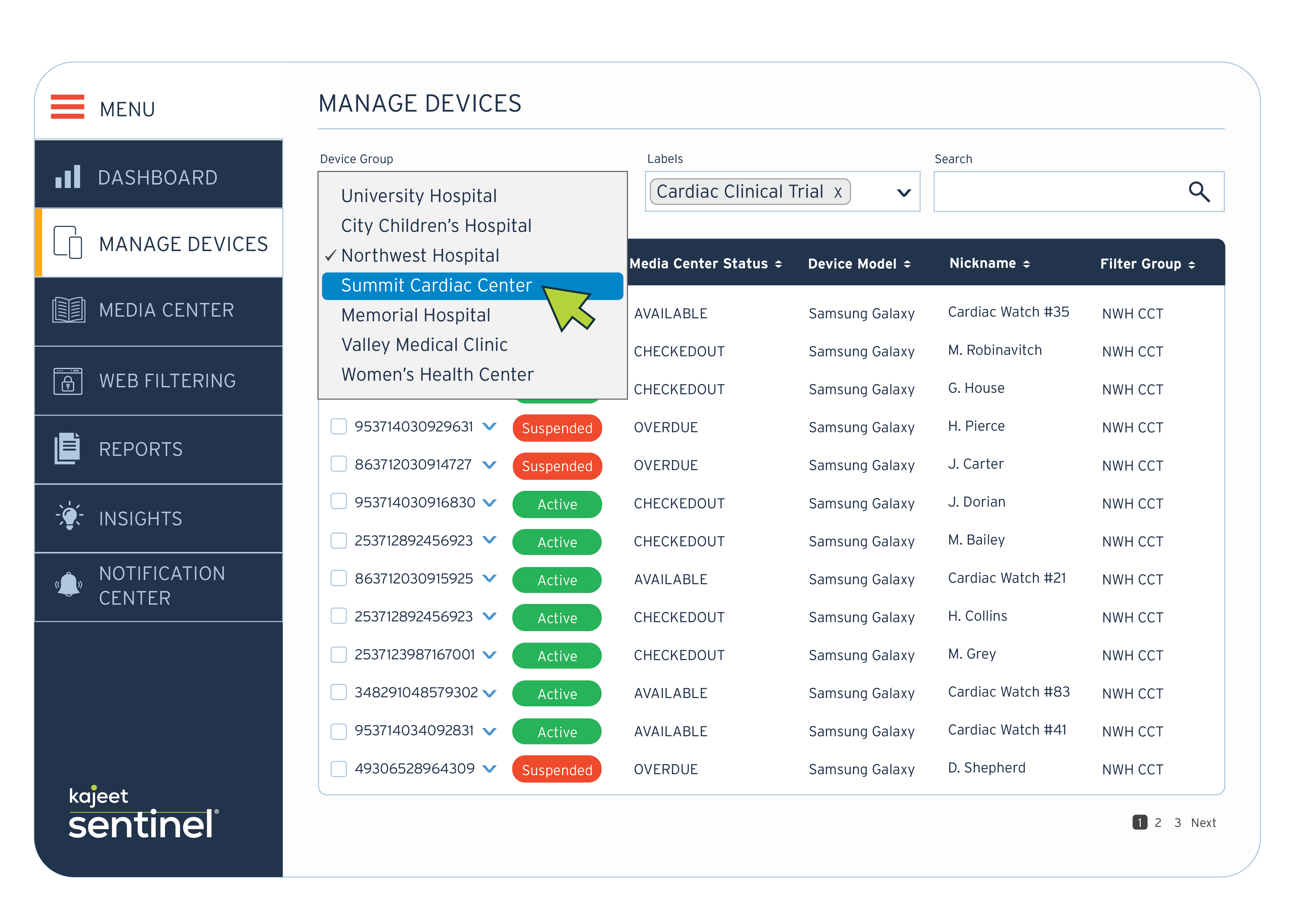 Healthcare Sentinel - Manage Devices_Media Center 04