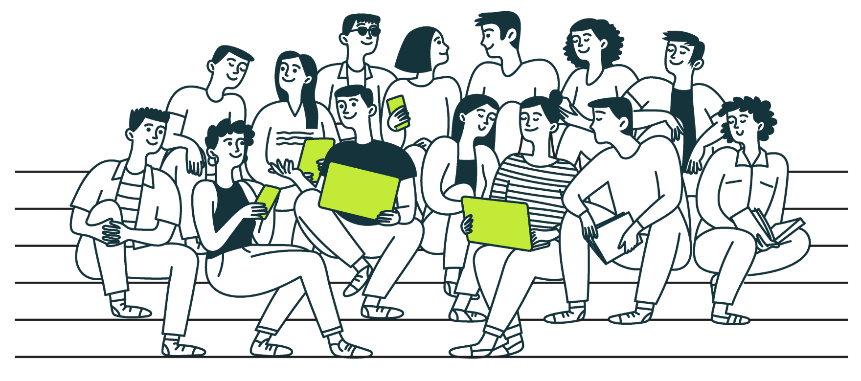 Illustration of students sitting outside with hotspot-connected devices