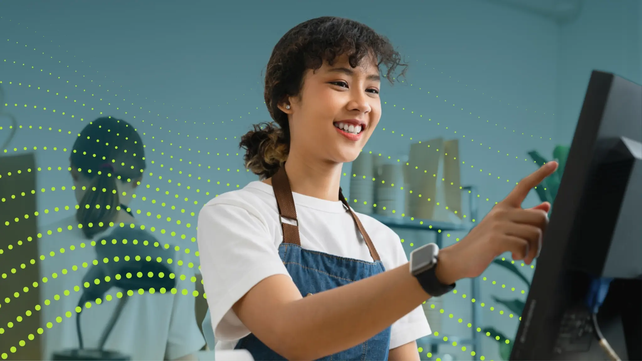 Cashier using touchscreen terminal with internet backup