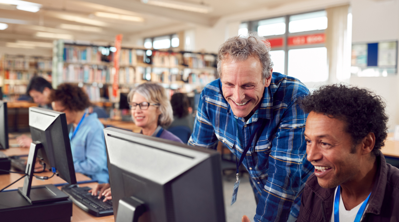 Library patrons using computers
