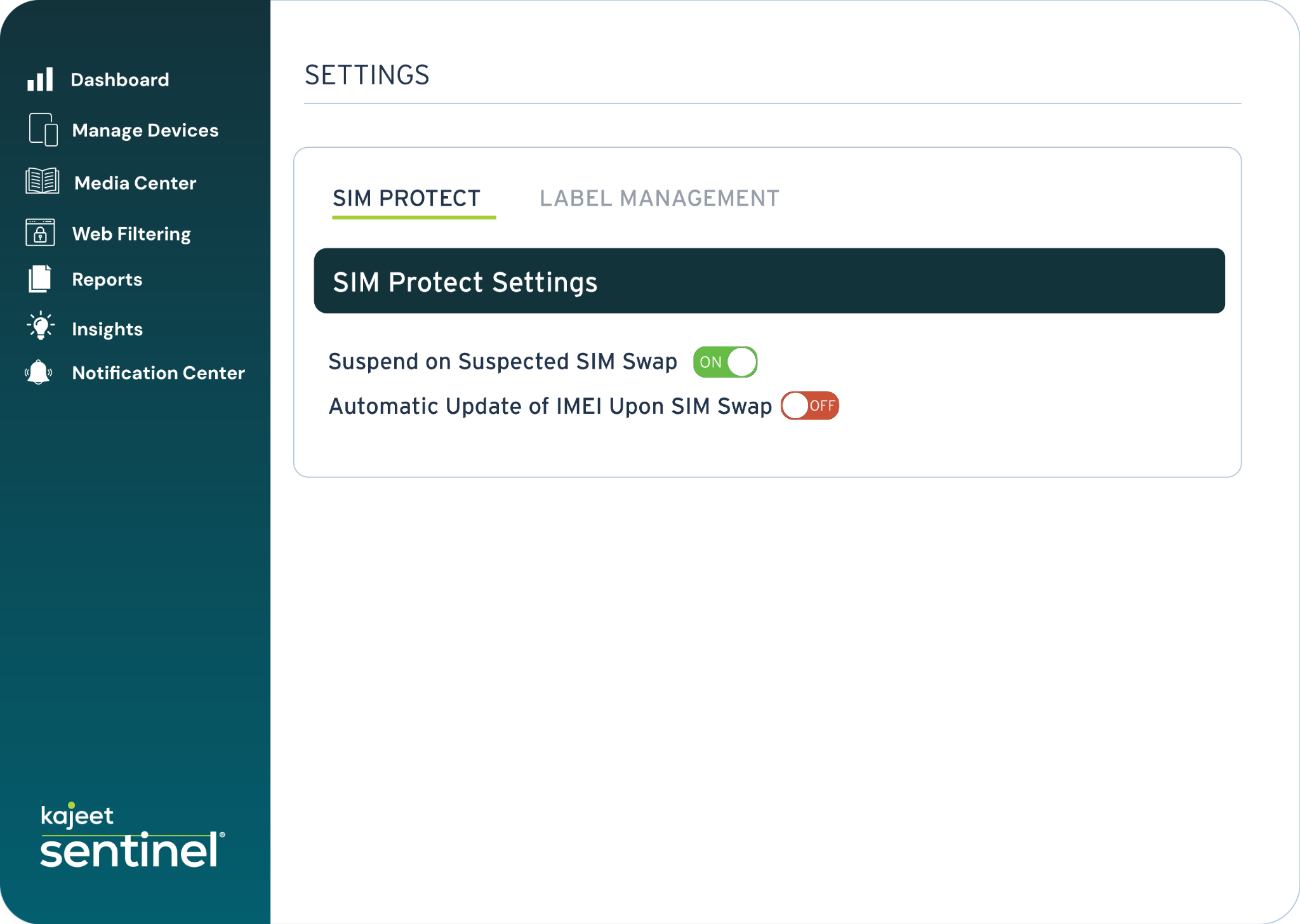 Sentinel IoT SIM Protect Dashboard - screenshot