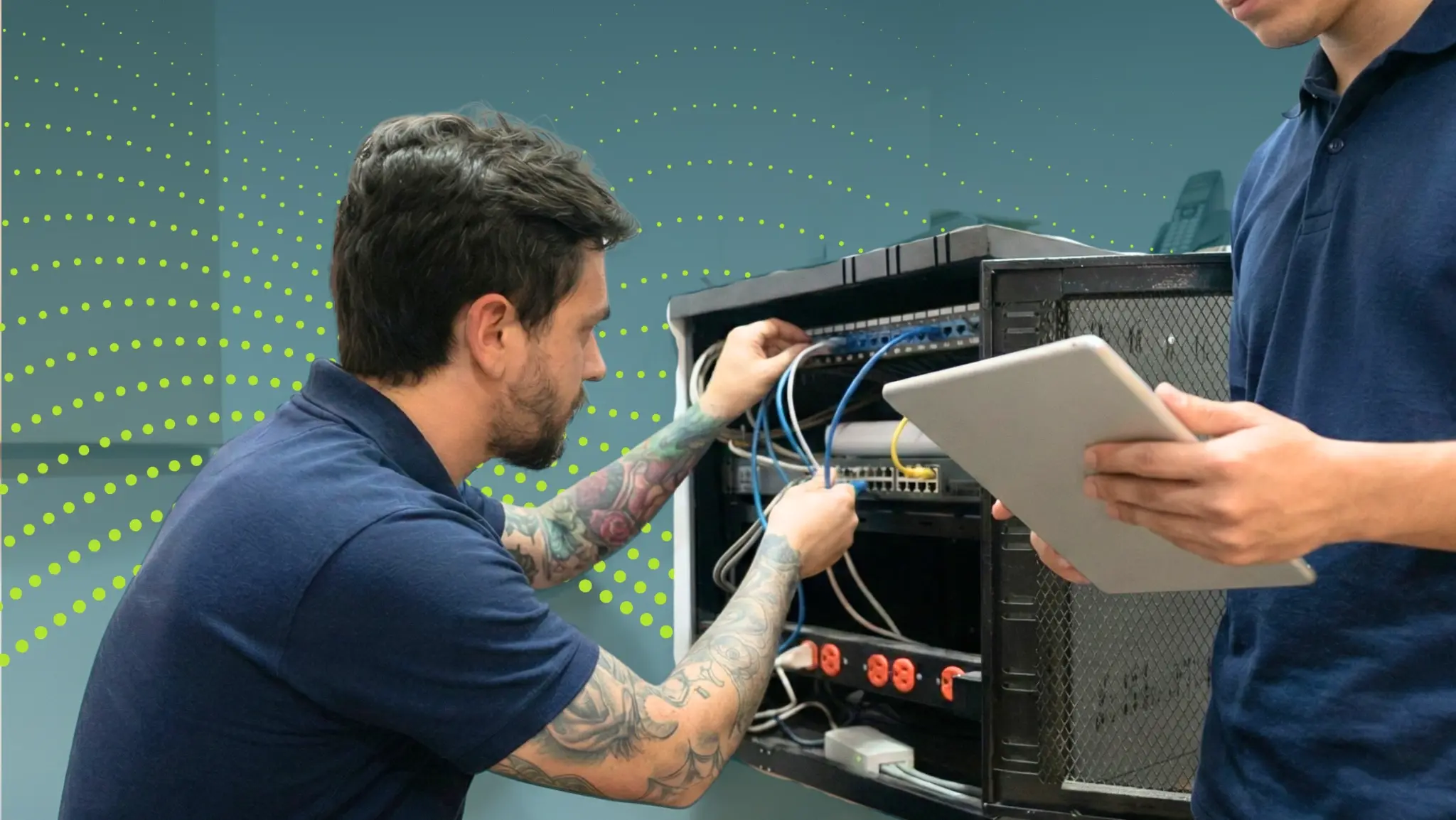 MSP technician working on failover-protected server cabinet