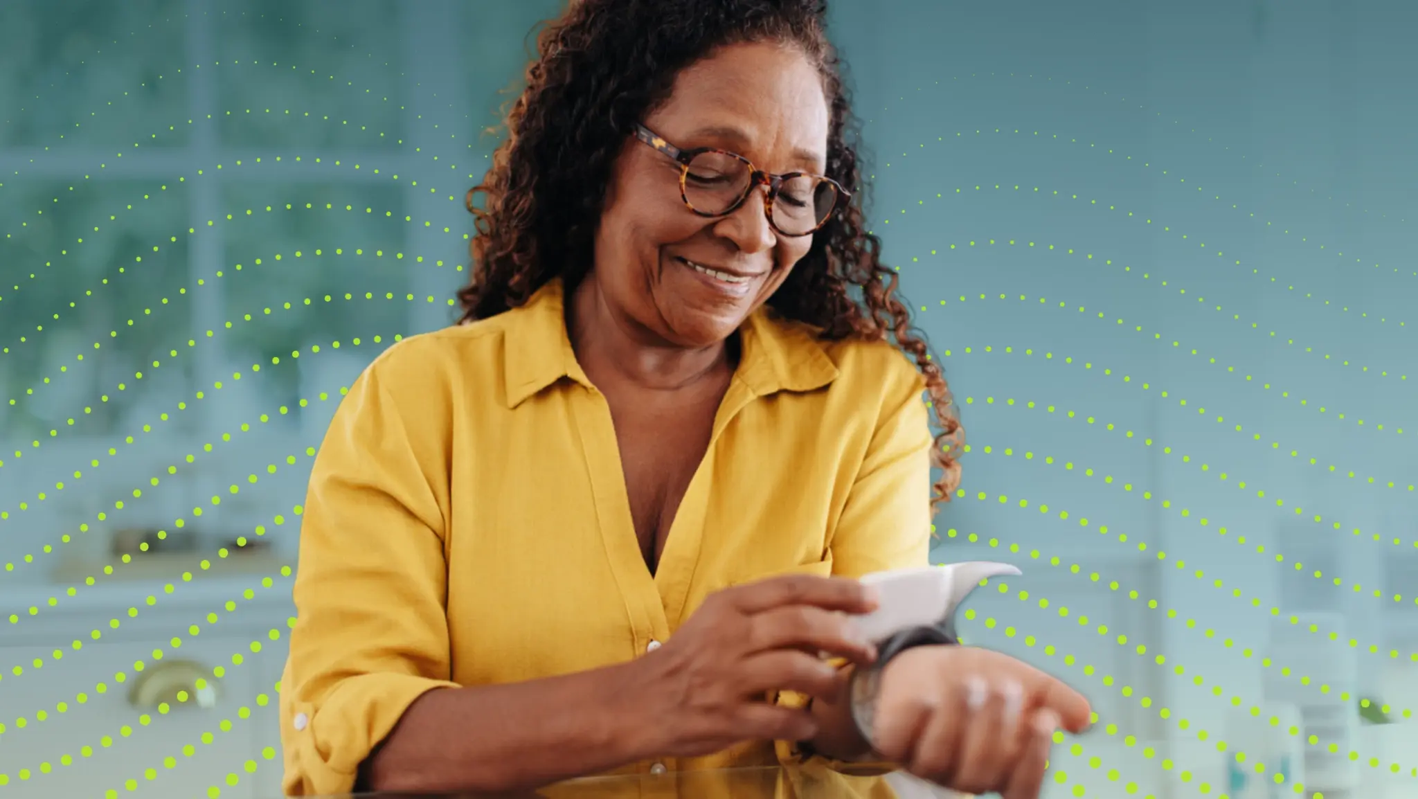Woman using 5G-connected healthcare device
